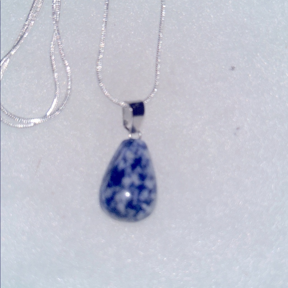 Blue and White Sodalite Sterling Silver Necklace 24”